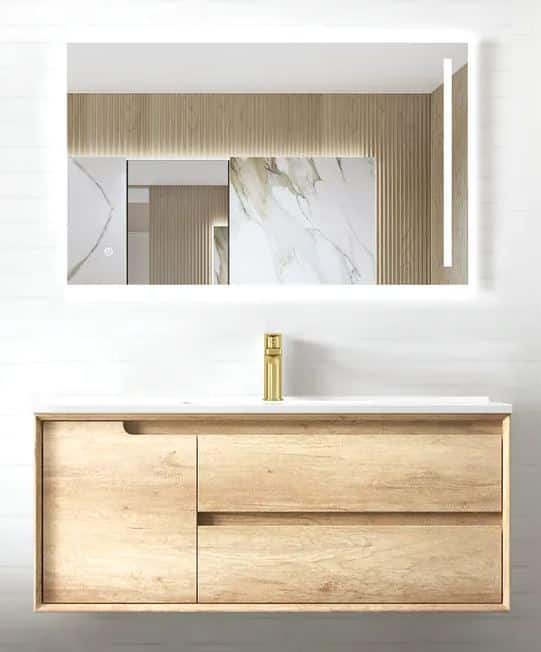 Byron Wall Hung Natural Oak Plywood Vanity With Slimline Ceramic Top 0099