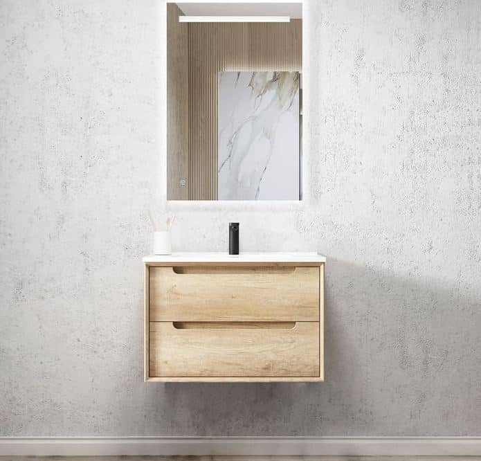 Byron Wall Hung Natural Oak Plywood Vanity With Slimline Ceramic Top 0111