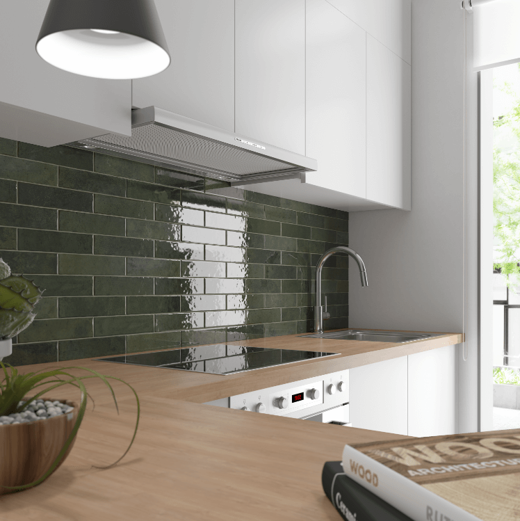 Bricks Green Gloss Spanish Irregular Edge Porcelain Subway Tile 4415