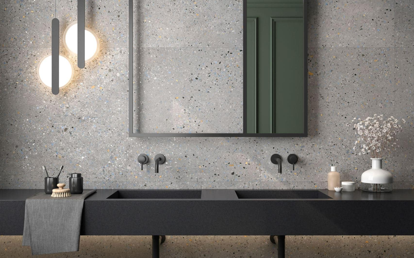 Takara Grey Terrazzo Look Matt Rectified Spanish Porcelain Tile