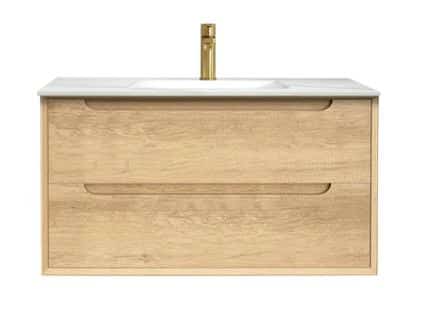 Byron Wall Hung Natural Oak Plywood Vanity With Slimline Ceramic Top 0113