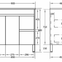 PVC Pola White Gloss Free Standing Vanity with Ceramic Top Drawers Right Doors Left 09937
