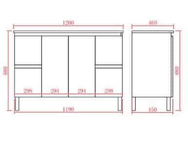 PVC Pola White Gloss Free Standing Vanity with Ceramic Top Drawers Left & Right Doors Centered 09938