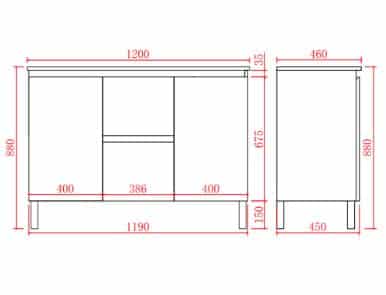 PVC Pola White Gloss Free Standing Vanity with Double Basin Ceramic Top Drawers Centered Doors Left & Right 09941