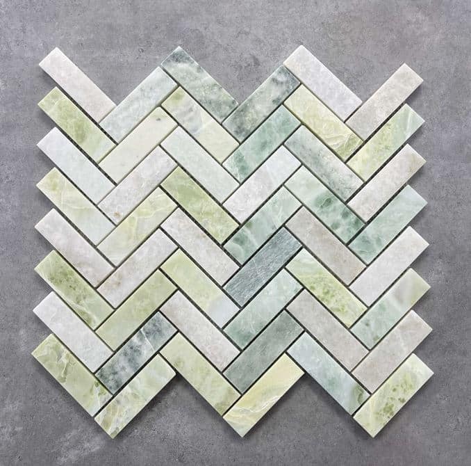 Jade Green Herringbone Marble Mosaic 7680