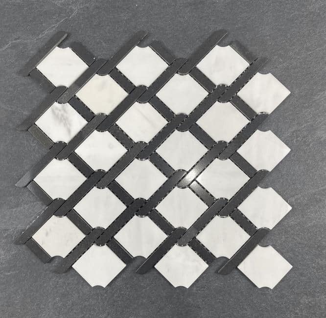Black and White Diamond Weave Honed Marble Mosaic 7697
