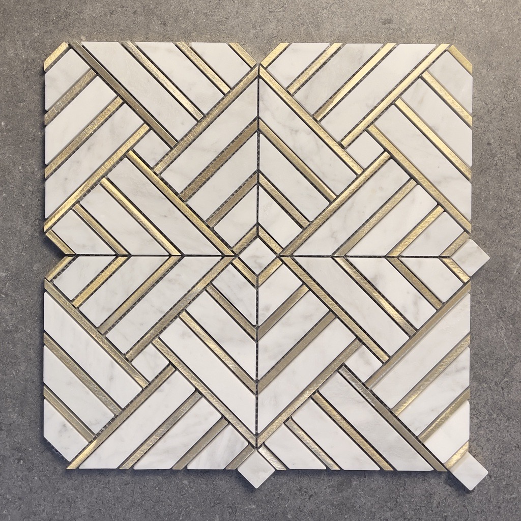 Gold Aluminium & Polished Marble Labyrinth Maze Mosaic 7747