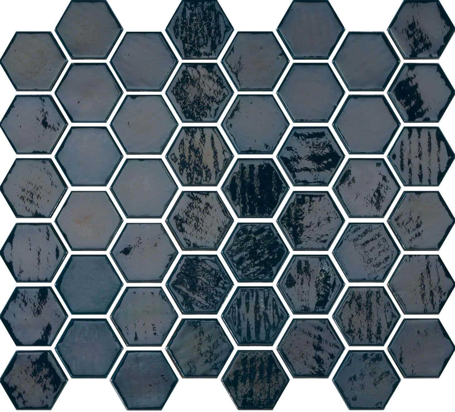 Blue Diamond Hexagon Spanish Polyurethane Cord Glass Pool-Mosaic 7727