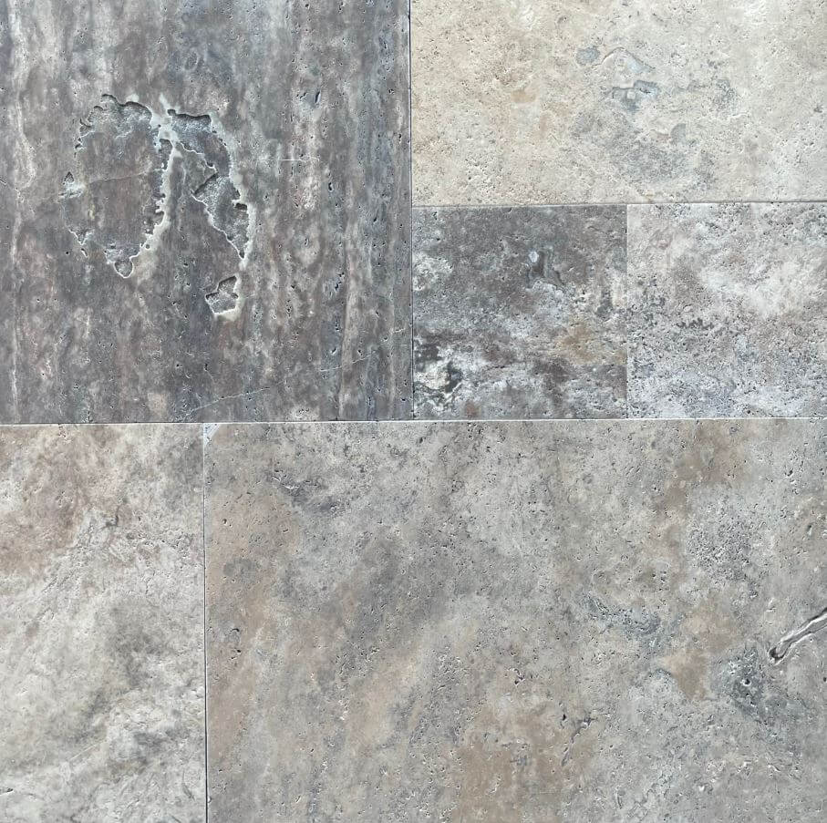 Silver French Pattern Tumbled Travertine Tile 8823