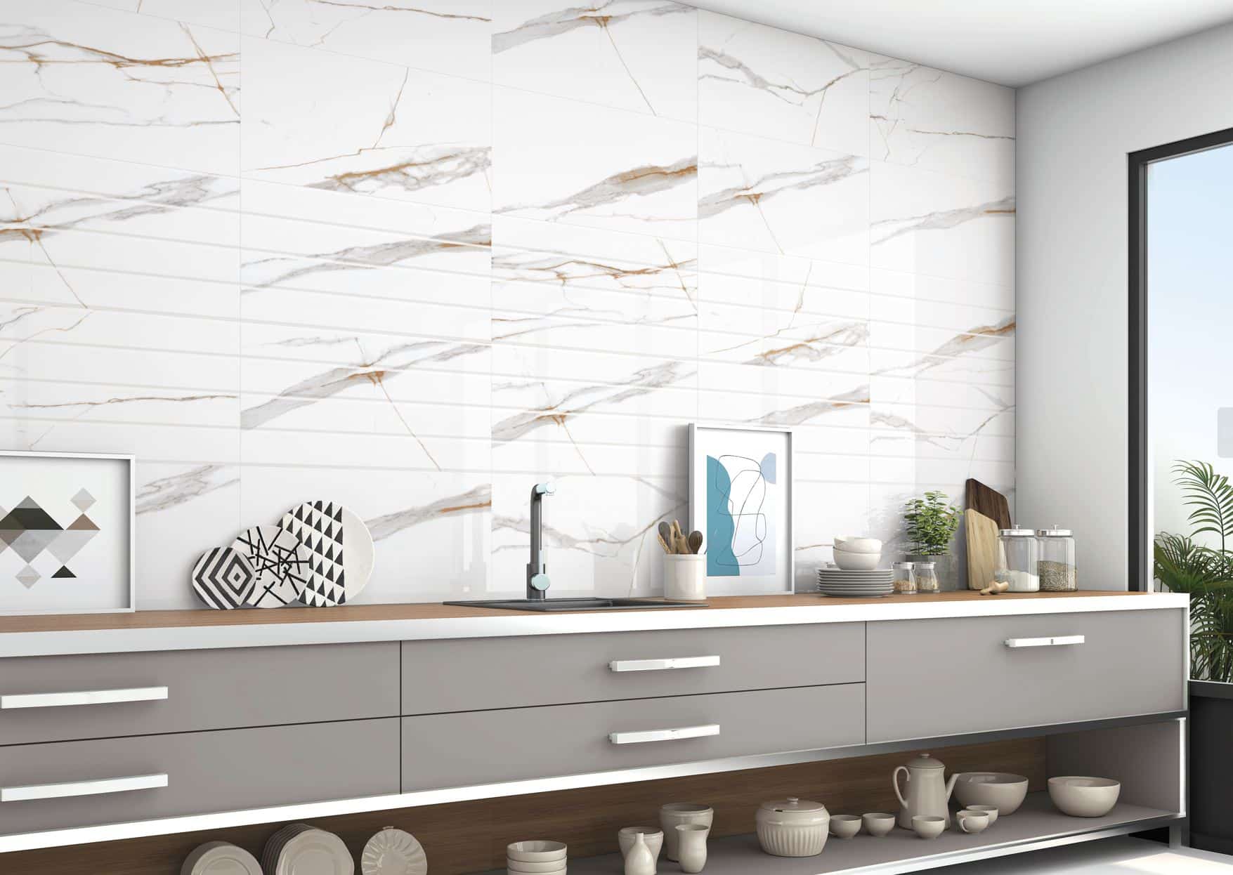 Pisa Bianco Marble Look Gloss Rectified Ceramic Wall Tile 4705