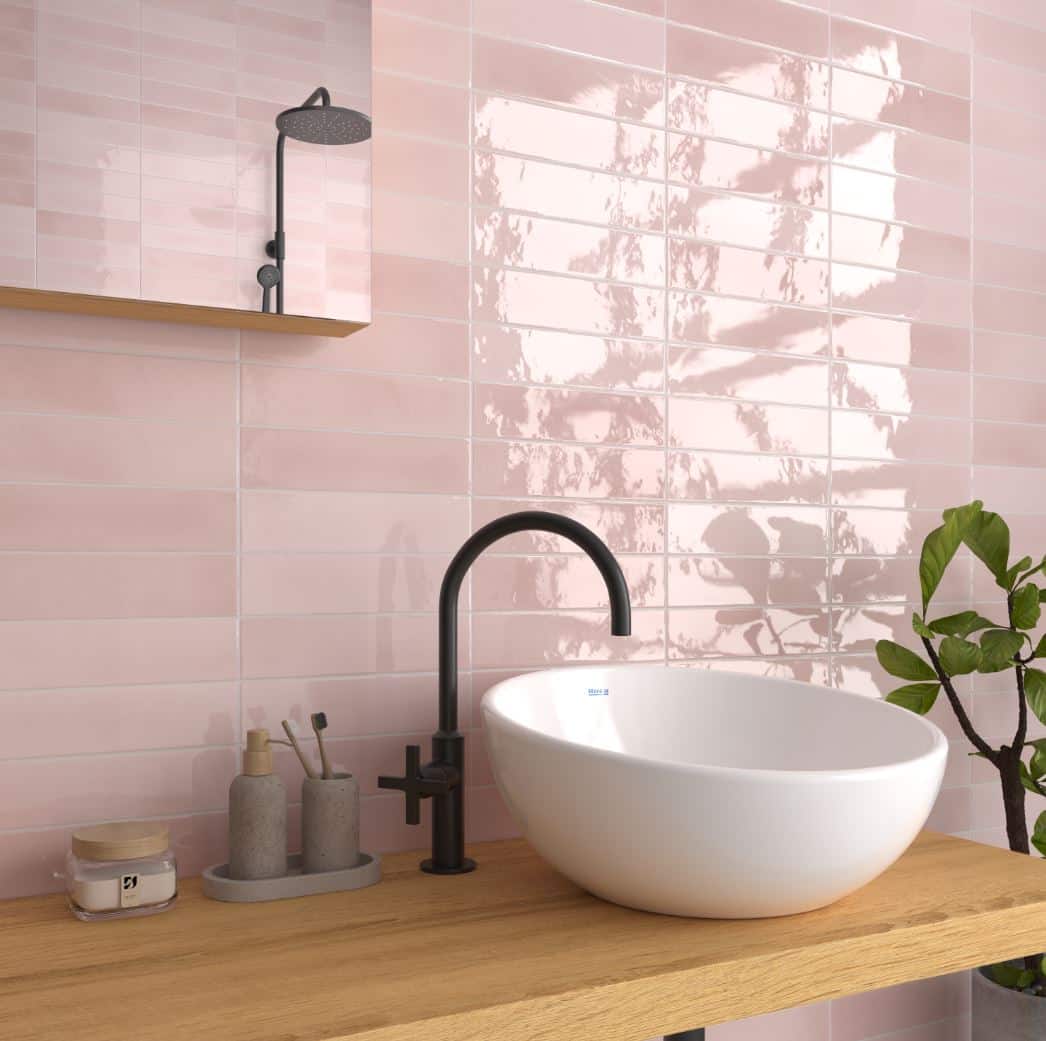 Florence Soft Pink Gloss Spanish Irregular Edge Porcelain Subway Tile 4839