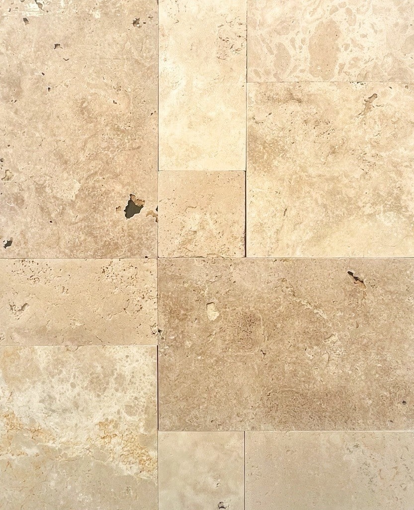 French Pattern YA Beige Tumbled Travertine Tile 8904