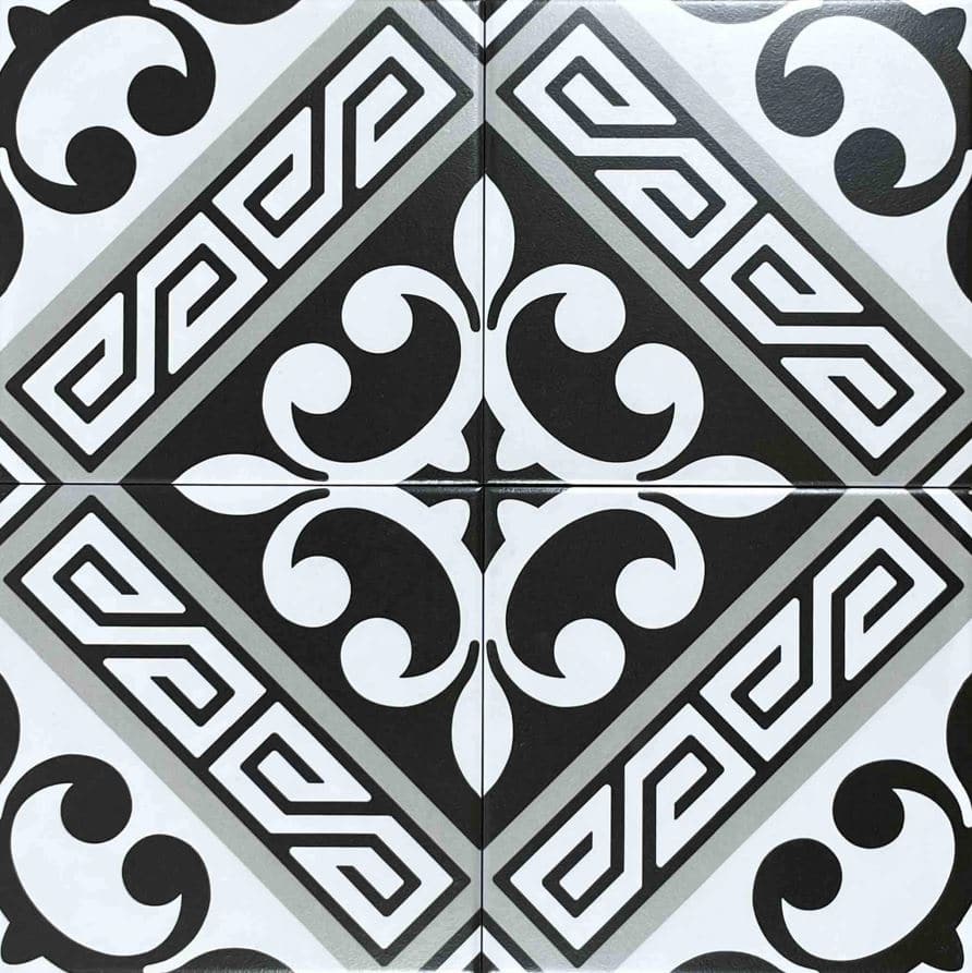 Retro Black and White Matt Patterned Non Rectified Glazed Porcelain Wall & Floor Tile 3450
