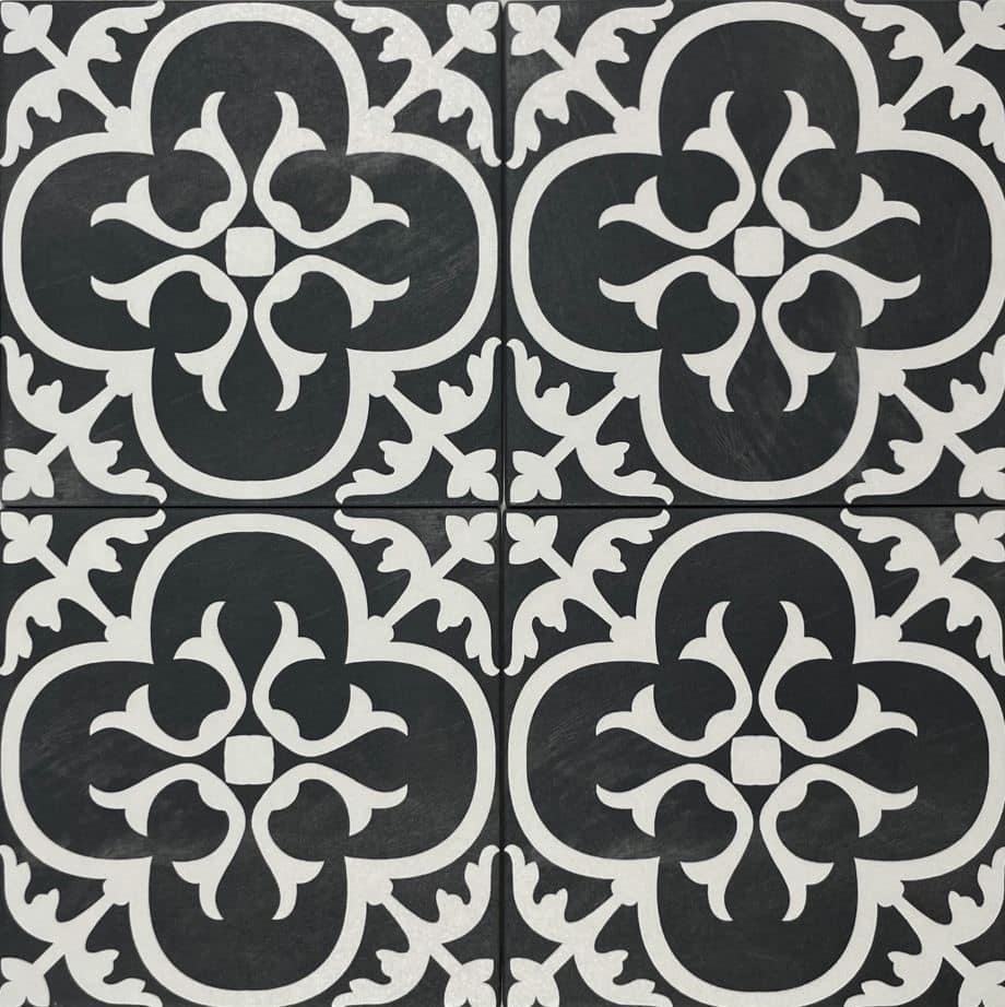 Gatsby Black and White Vintage Floral Anti Slip Italian Non Rectified Porcelain Décor Tile 3970