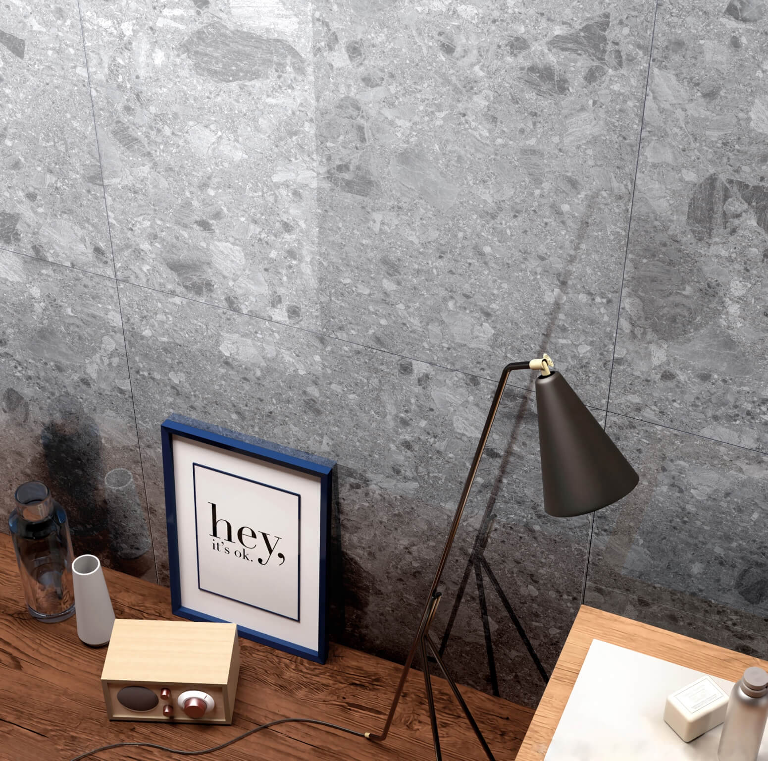 Breccia Mid Grey Terrazzo Look In/Out Rectified Porcelain Tile 3689