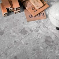 Breccia Mid Grey Terrazzo Look In/Out Rectified Porcelain Tile 3689