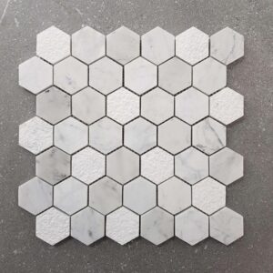 Mixed Finish Carrara 48mm Hexagon Marble Mosaic Tiles - 7552