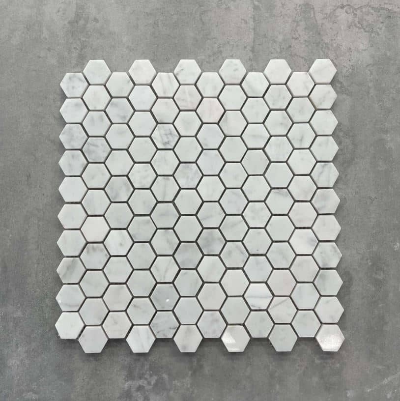 Hexagon Polished Carrara Marble Mosaic 25mm 7555