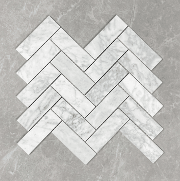 Bianco Carrara Honed Herringbone 40x120mm Marble Mosaic 7565