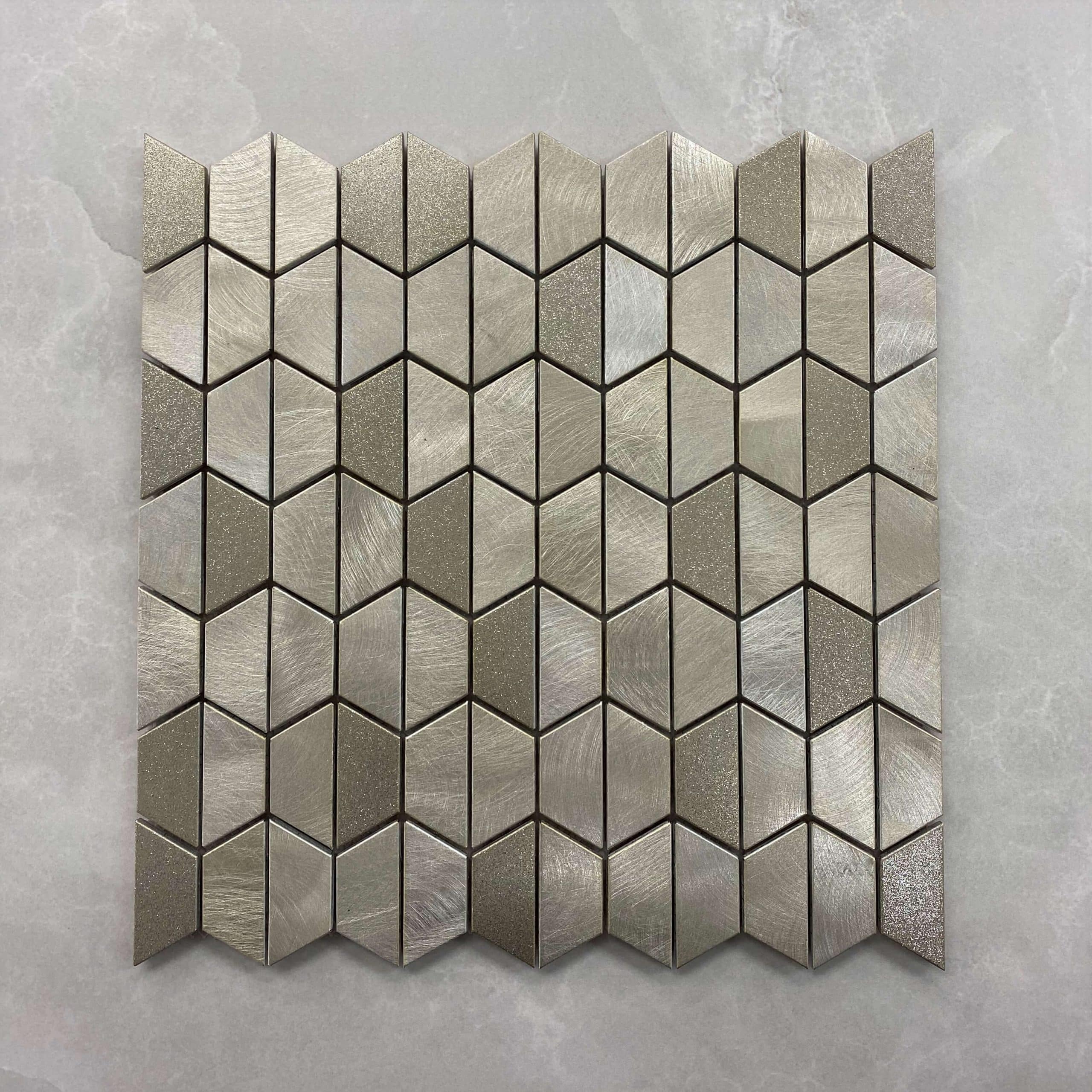 3D Brushed Aluminium Champagne Gold Mosaic  7569