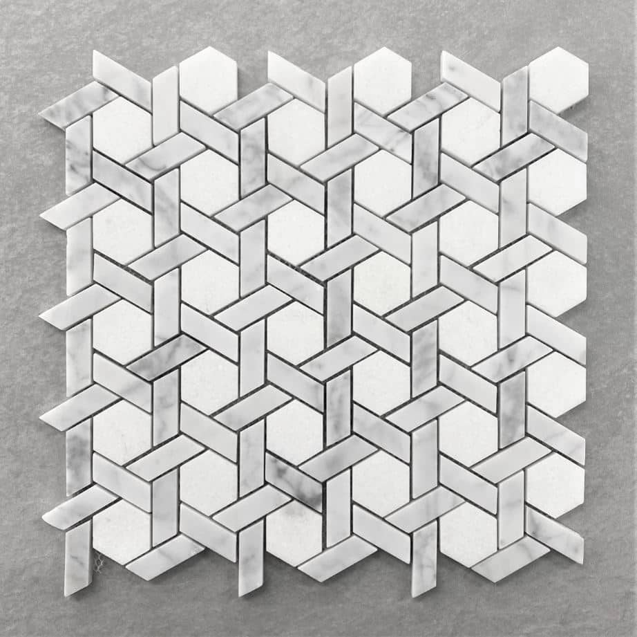 Tessellated Pattern Honed Carrara Marble Mosaic 7587