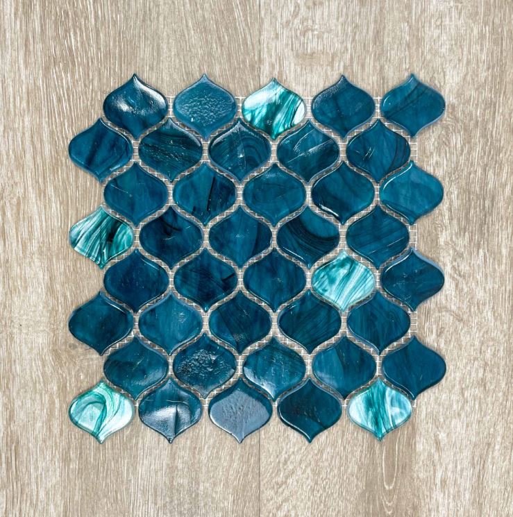 Moroccan Blue Arabesque Lantern Glass Mosaic 7599