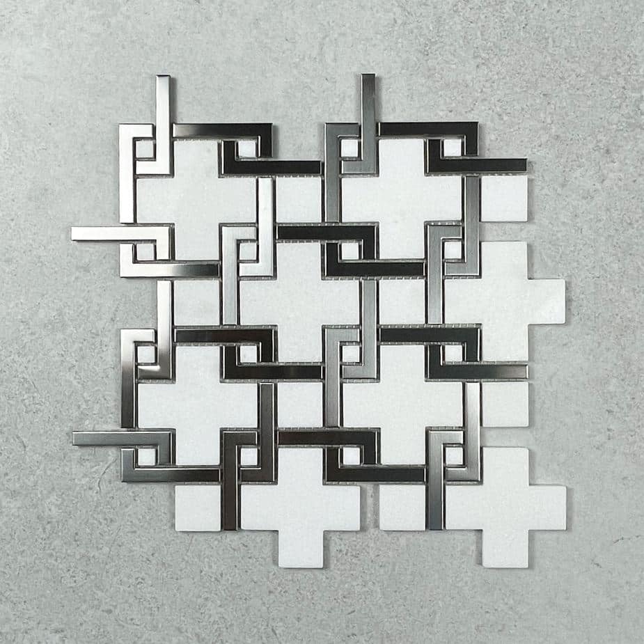 Stainless Steel & Polished Quartz Lattice Window Mosaic 7656