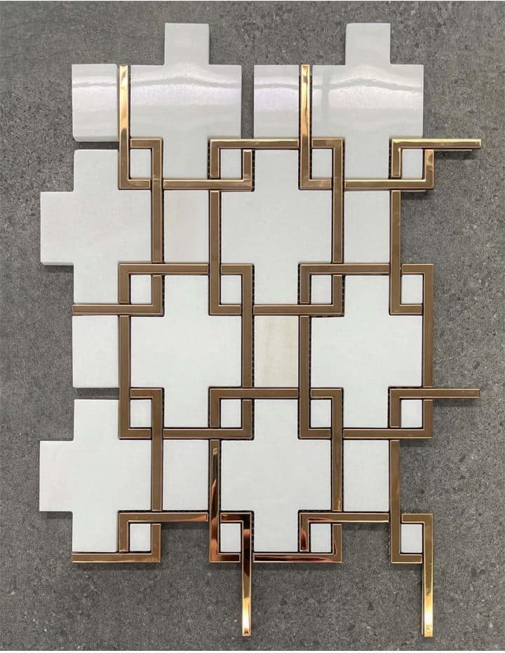 Rose Gold Stainless Steel & Polished Quartz Lattice Window Mosaic 7657