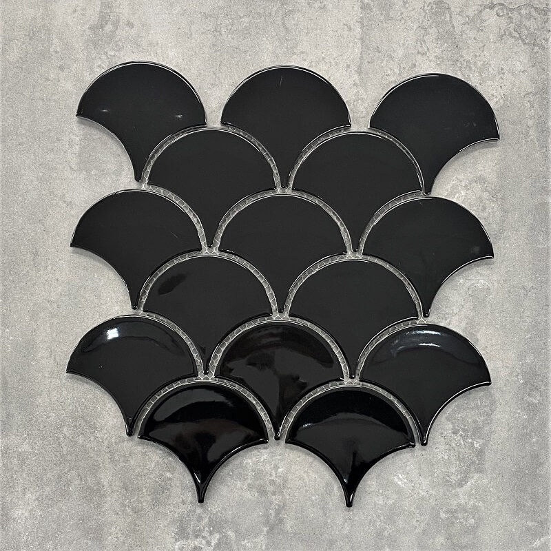 Black Fan Gloss Porcelain Mosaic 7475