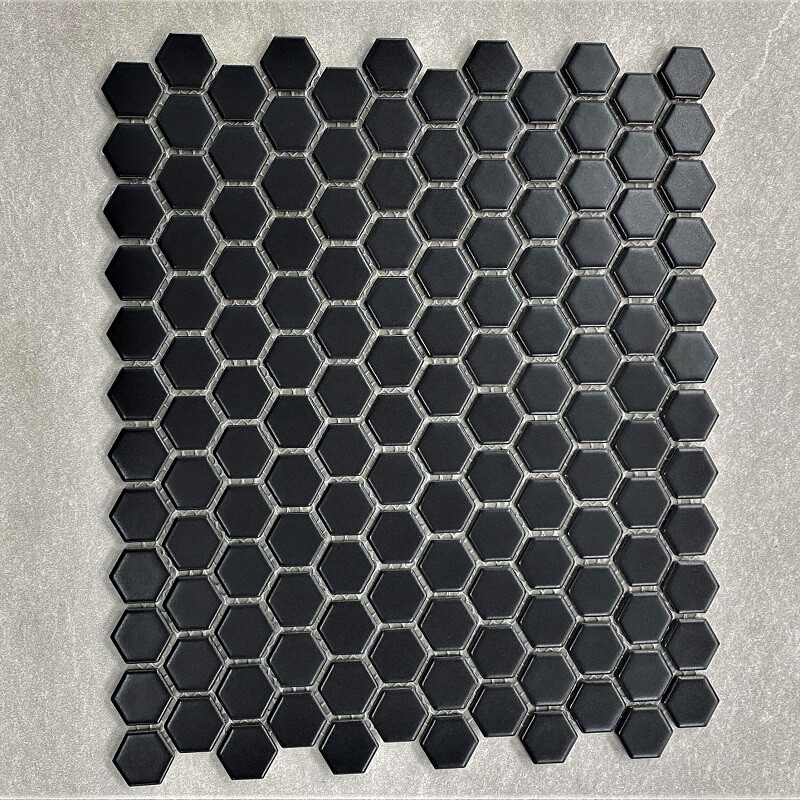 Hexagon Black Matt Porcelain Mosaic Sheet 7582