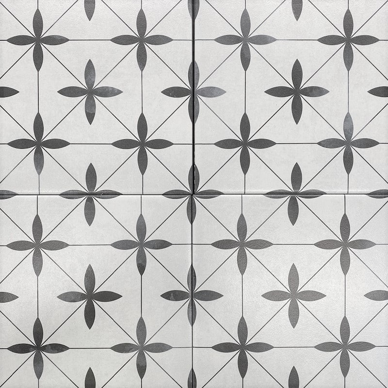 Retro White and Charcoal Leaf Pattern Matt Non Rectified Glazed Porcelain Wall & Floor Tile 3453