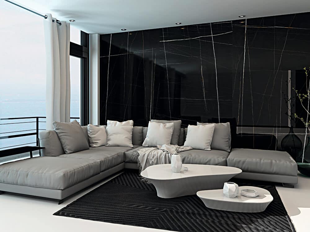 Sahara Noir Black Italian Marble Look Polished Rectified Porcelain Wall & Floor Panel | Slab 3268